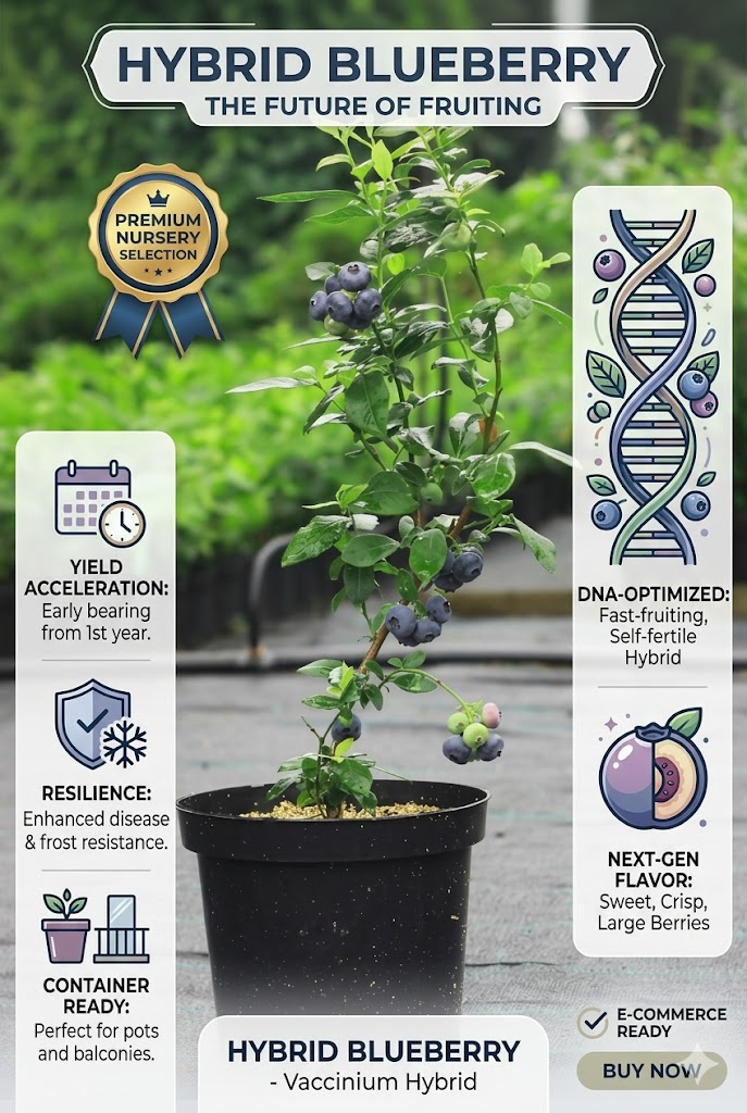Hybrid Blueberry Live Plant | Premium Berry Fruit Plant | Sweet Juicy Blueberry Plant for Home Garden, Balcony & Terrace