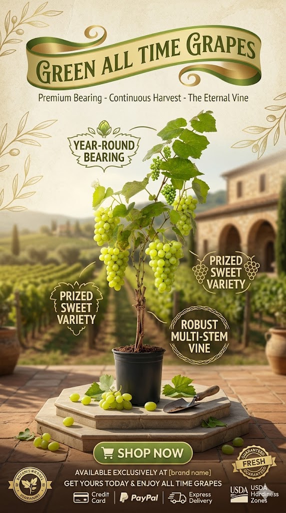 All Time Green Grapes Live Plant | Multi-Season Fruiting Grape Vine | Sweet Juicy Grapes Plant for Home Garden, Balcony & Terrace