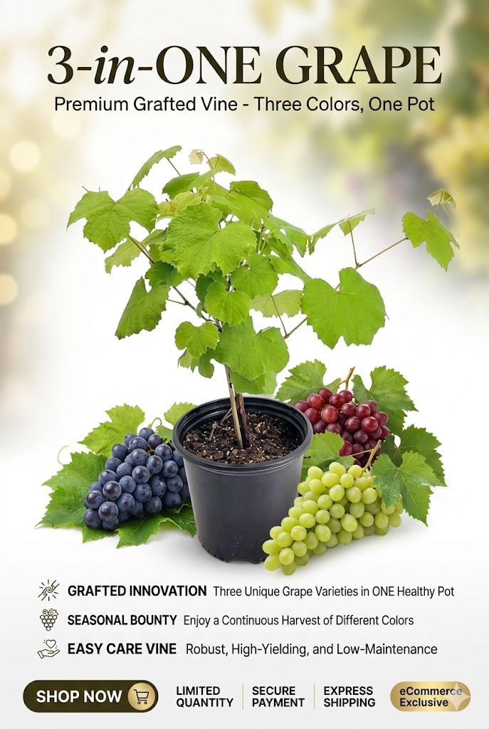 3 Types of Grape in One Tree Live Plant | Multi Variety Grape Vine | Sweet Juicy Grapes Plant for Home Garden, Balcony & Terrace