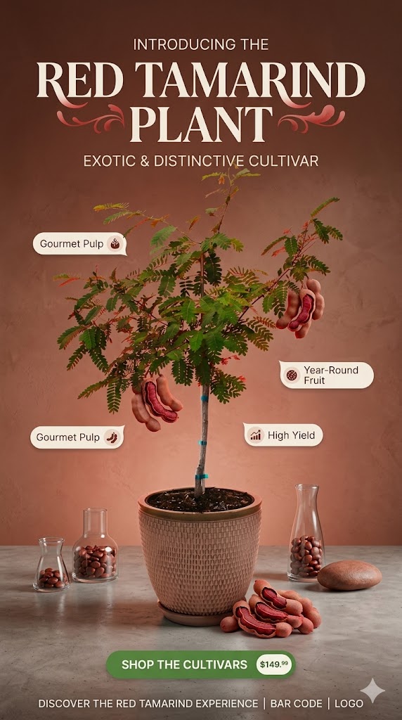 Red Tamarind Plant | Premium Live Imli Tree | Rare Red Tamarind Fruit Variety | Sweet & Tangy Fruit Bearing Plant for Home Garden & Farm