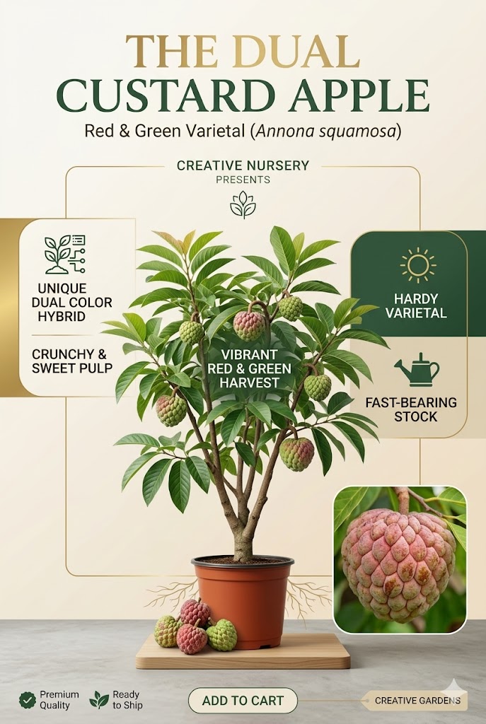 Dual Color Custard Apple Plant | Premium Grafted Sitaphal Tree | Exotic Sweet Fruit Variety | High Yield Fruit Bearing Plant for Home Garden & Farm