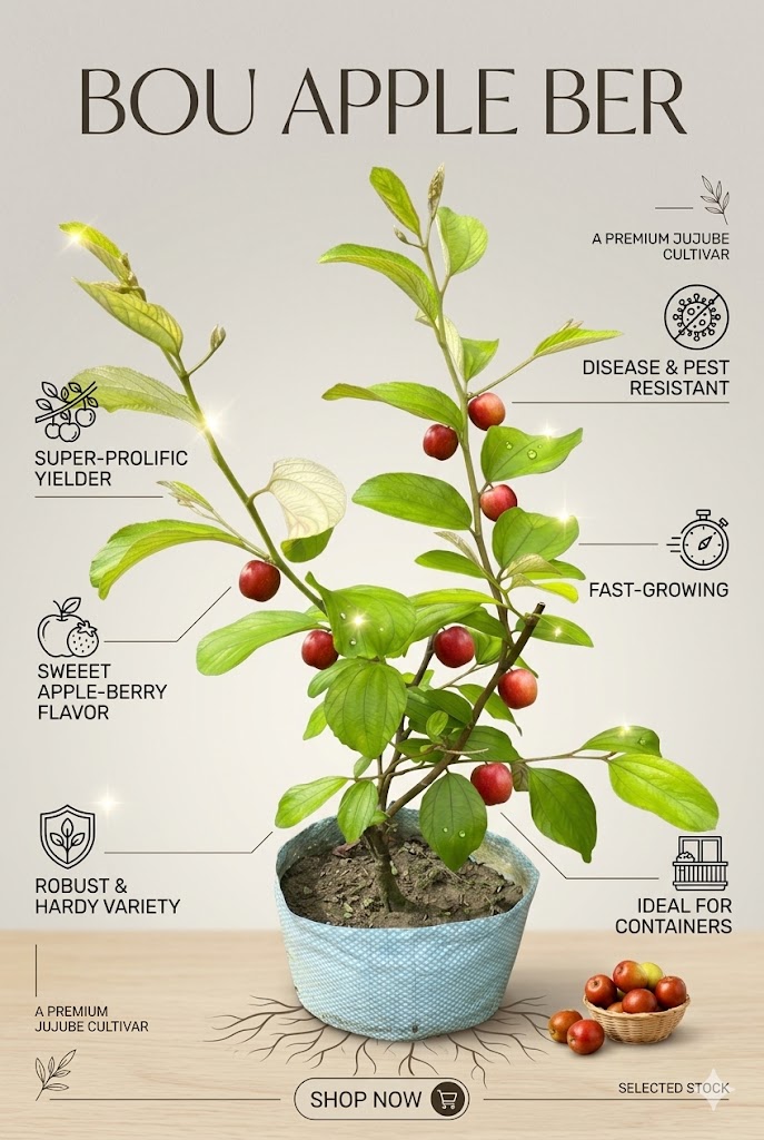 BAU Kul Plant (Indian Jujube) Live Fruit Plant | Large Sweet Crispy Fruits | High Yield Grafted Ber Plant | Easy to Grow Home Garden Sapling