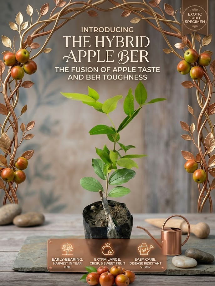 Hybrid Apple Ber Plant Live Fruit Sapling | Large Apple-Sized Sweet Crispy Fruits | High Yield Grafted Jujube Plant | Easy to Grow Home Garden Tree