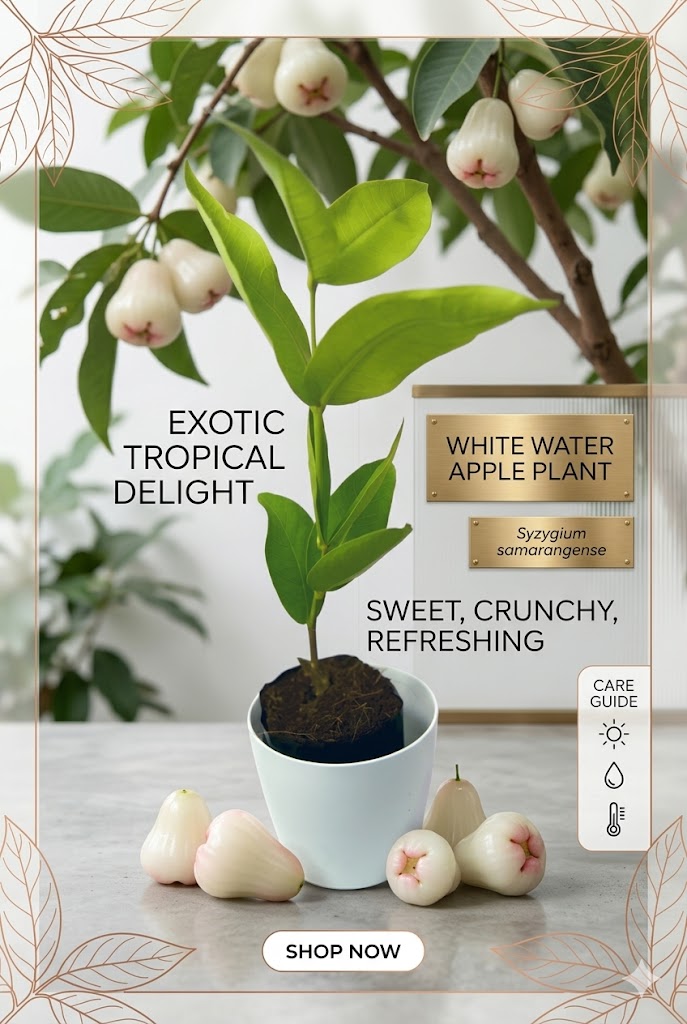 White Water Apple Live Plant | Premium Wax Apple Fruit Tree | Sweet Crispy Tropical Fruit Plant for Home Garden, Balcony & Terrace