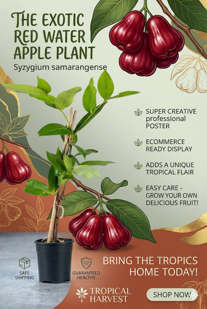 Red Water Apple Live Plant | Premium Wax Apple Fruit Tree | Sweet Juicy Fruit Plant for Home Garden, Balcony & Terrace
