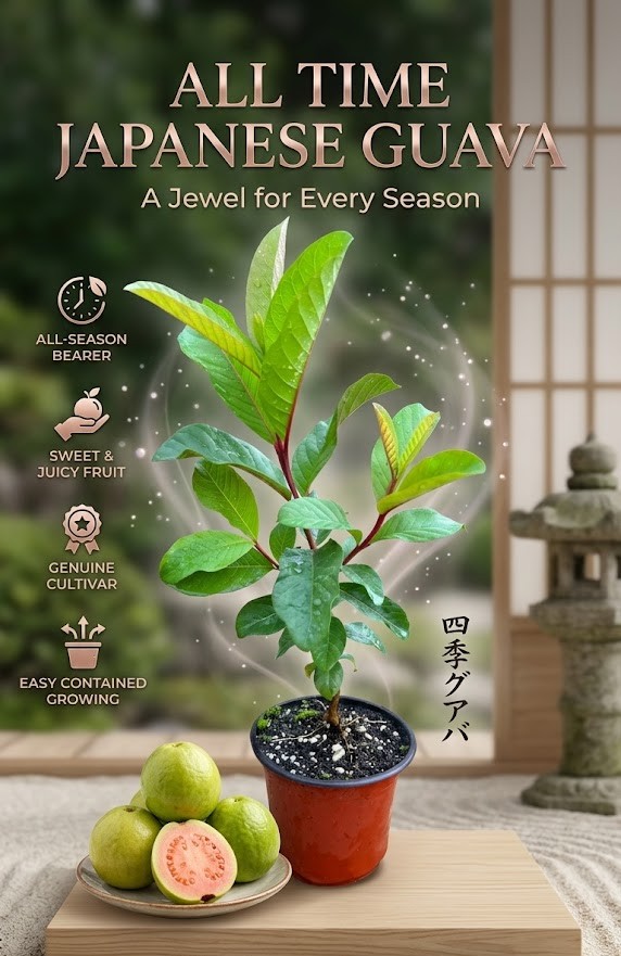 All Time Japanese Guava Live Plant | Multi-Season Fruiting Grafted Guava Tree | Sweet Juicy Fruit Plant for Home Garden, Balcony & Terrace