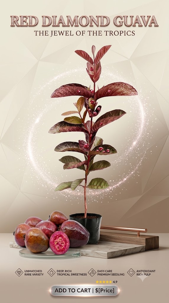 Red Diamond Guava Live Plant | Premium Red Flesh Grafted Guava Tree | Sweet Fruit Plant for Home Garden, Balcony & Terrace