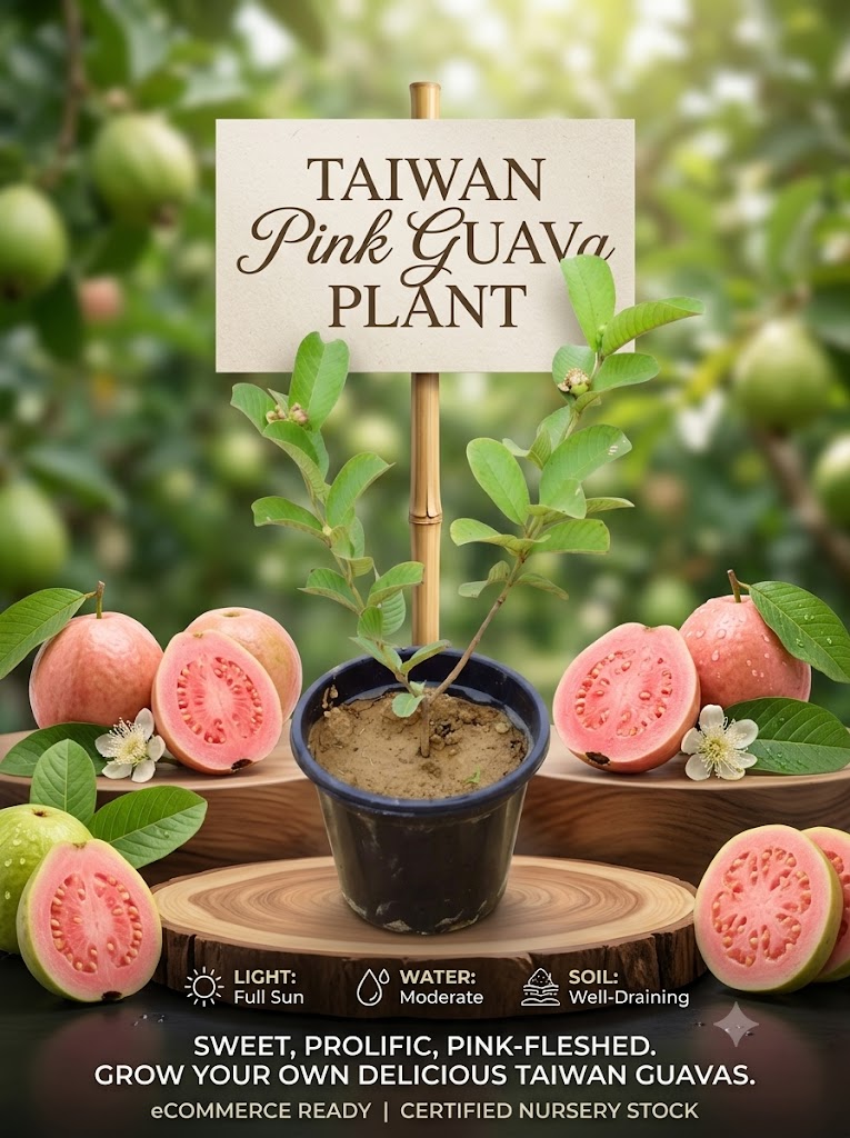 Taiwan Pink Guava Live Plant | Premium Pink Flesh Grafted Guava Tree | Sweet Fruit Plant for Home Garden, Balcony & Terrace