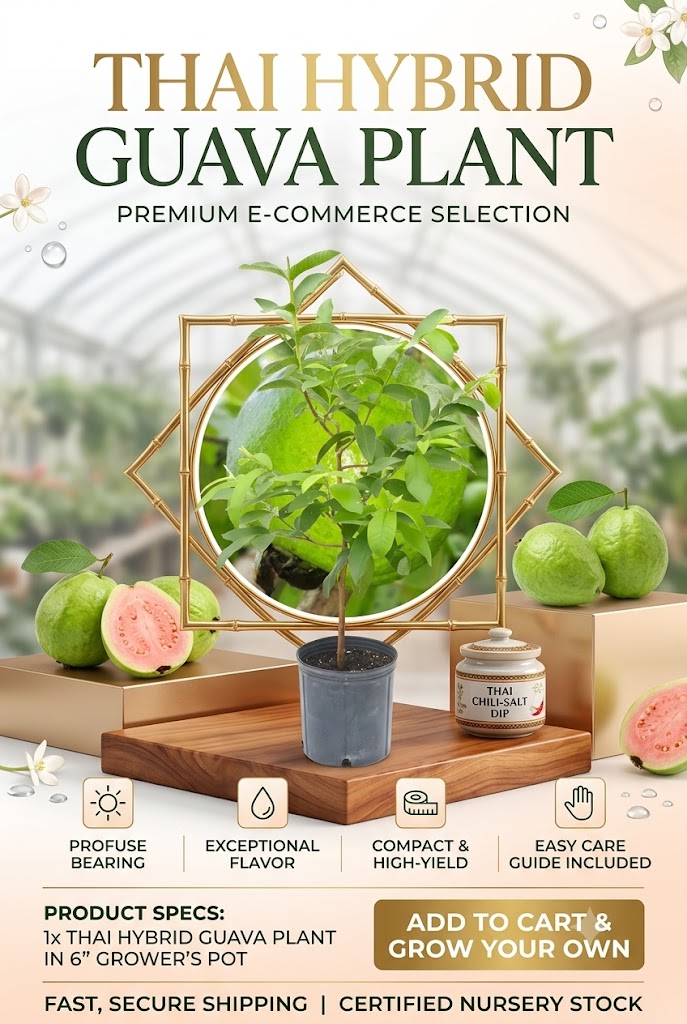 Thai Hybrid Guava Live Plant | Premium Grafted Guava Tree | Sweet Juicy Fruit Plant for Home Garden, Balcony & Terrace