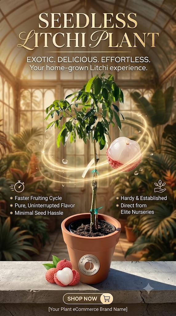 Seedless Litchi Live Plant | Premium Seedless Lychee Fruit Tree | Sweet Juicy Litchi Plant for Home Garden, Balcony & Terrace
