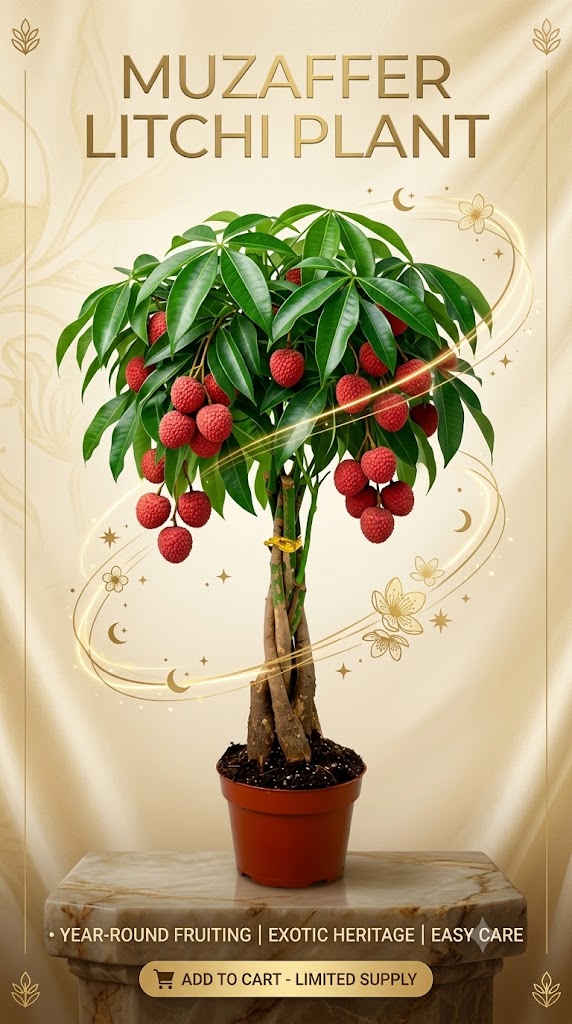 Muzaffer Litchi Live Plant | Premium Lychee Fruit Tree | Sweet Juicy Litchi Plant for Home Garden, Balcony & Terrace