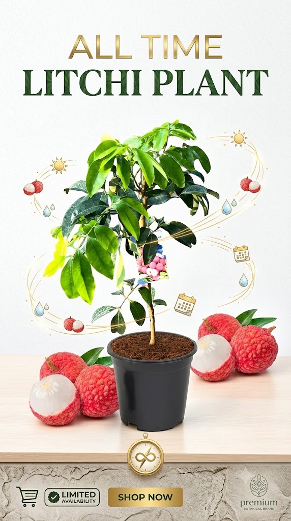 All Time Litchi Live Plant | Multi-Season Fruiting Lychee Tree | Sweet Juicy Fruit Plant for Home Garden, Balcony & Terrace