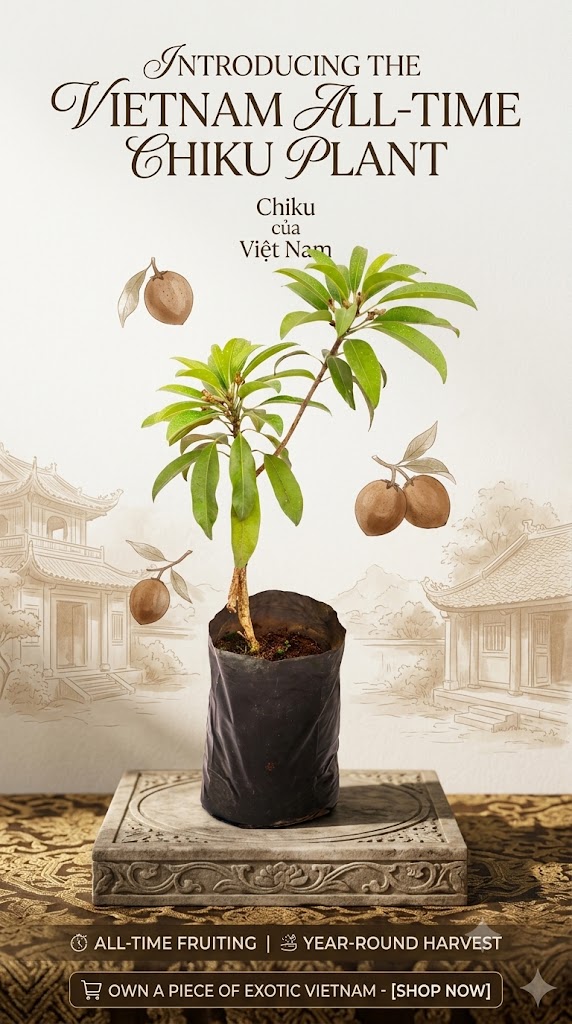 Vietnam All Time Chiku Live Plant | Multi-Season Fruiting Sapota Tree | Premium Sweet Chikoo Plant for Home Garden, Balcony & Terrace