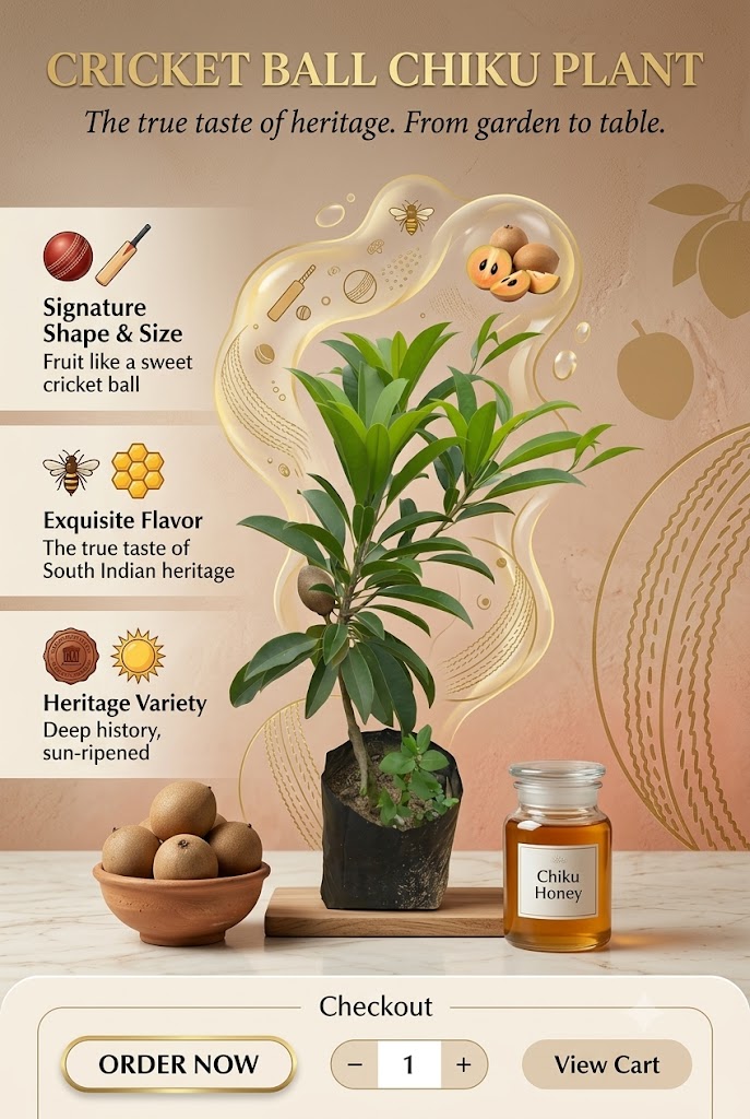 Cricket Ball Chiku Live Plant | Premium Sapota Grafted Fruit Tree | Sweet Juicy Chikoo Plant for Home Garden, Balcony & Terrace