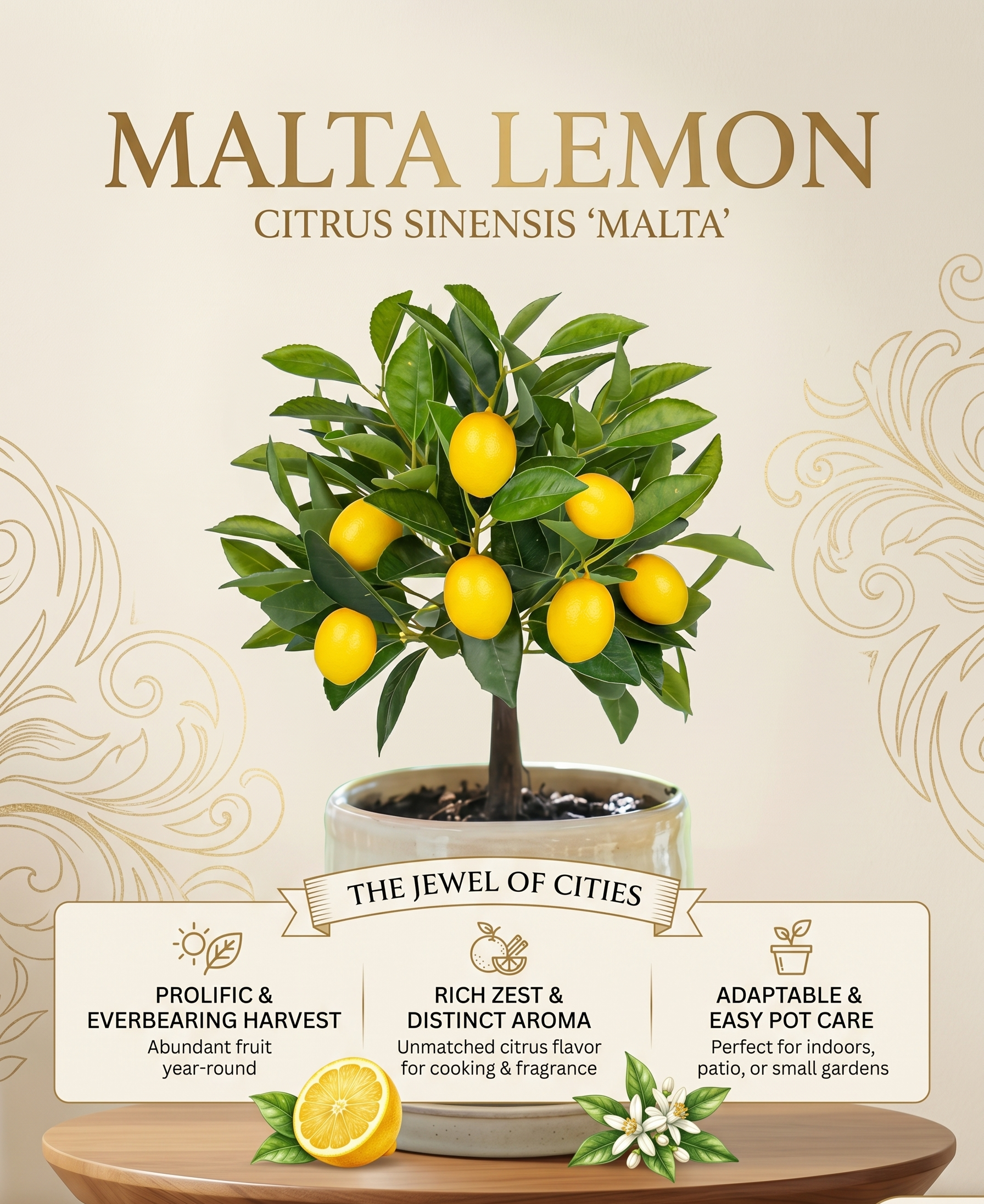 Malta Lemon Live Plant | Sweet Citrus Fruit Grafted Tree | Premium Lemon Plant for Home Garden, Balcony & Terrace