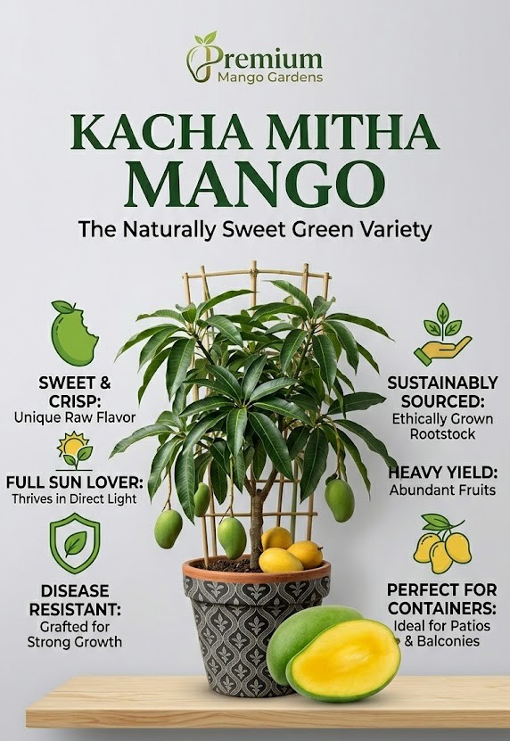 Kacha Mitha Mango Live Plant | Sweet & Tangy Grafted Mango Tree | Premium Fruit Plant for Home Garden, Balcony & Terrace